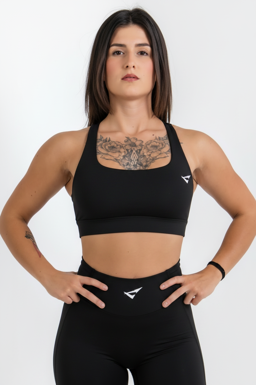 Elevate Cross Back Sports Bra - Stealth Black - LACOBRA