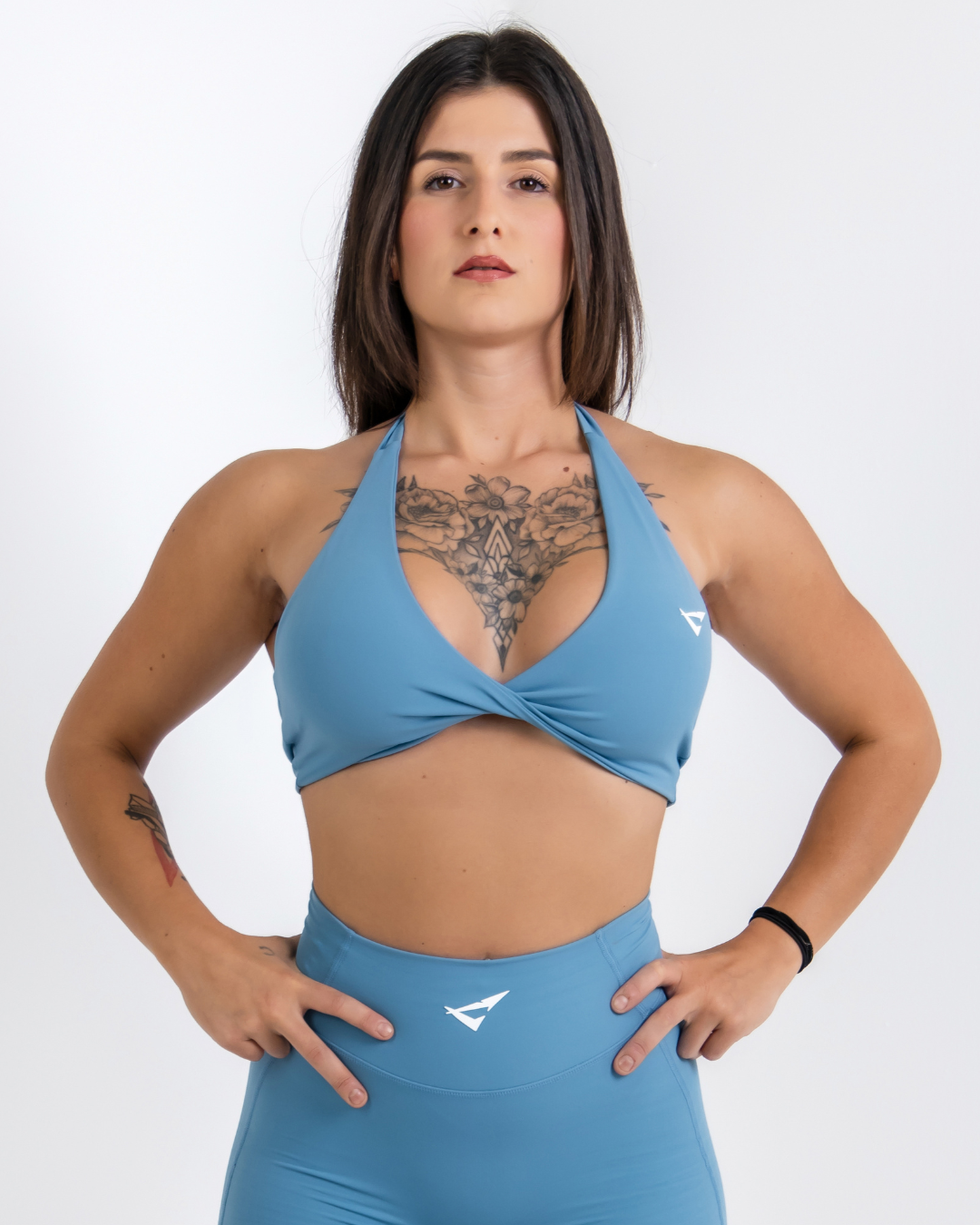 sky wave Blue Vital flow Sports Bra by Lacobra with supportive fit for gym workouts, running, and training.