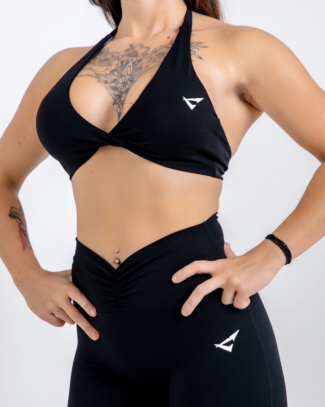Stealth Black Vital flow Sports Bra by Lacobra with supportive fit for gym workouts, running, and training.