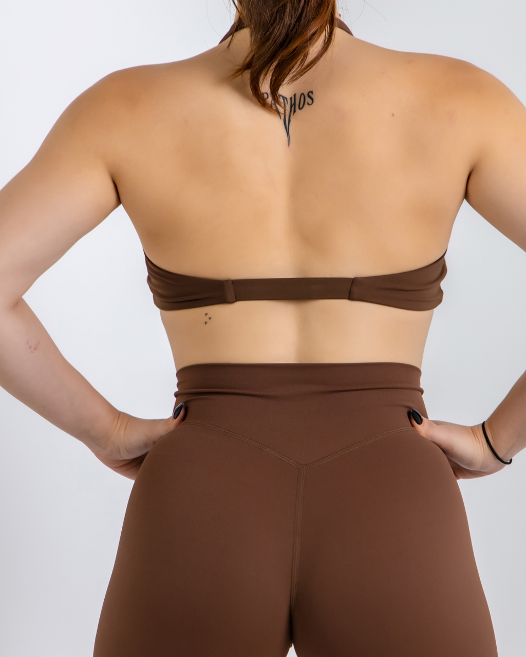 Forge Brown Vital flow Sports Bra by Lacobra with supportive fit for gym workouts, running, and training.