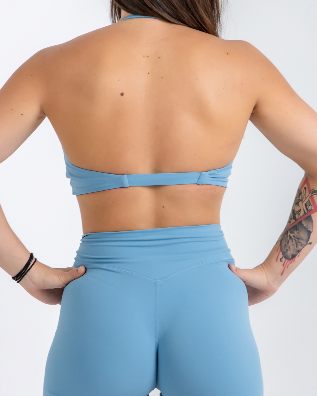 sky wave Blue Vital flow Sports Bra by Lacobra with supportive fit for gym workouts, running, and training.