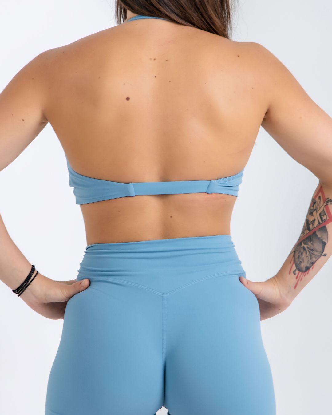 sky wave Blue Vital flow Sports Bra by Lacobra with supportive fit for gym workouts, running, and training.