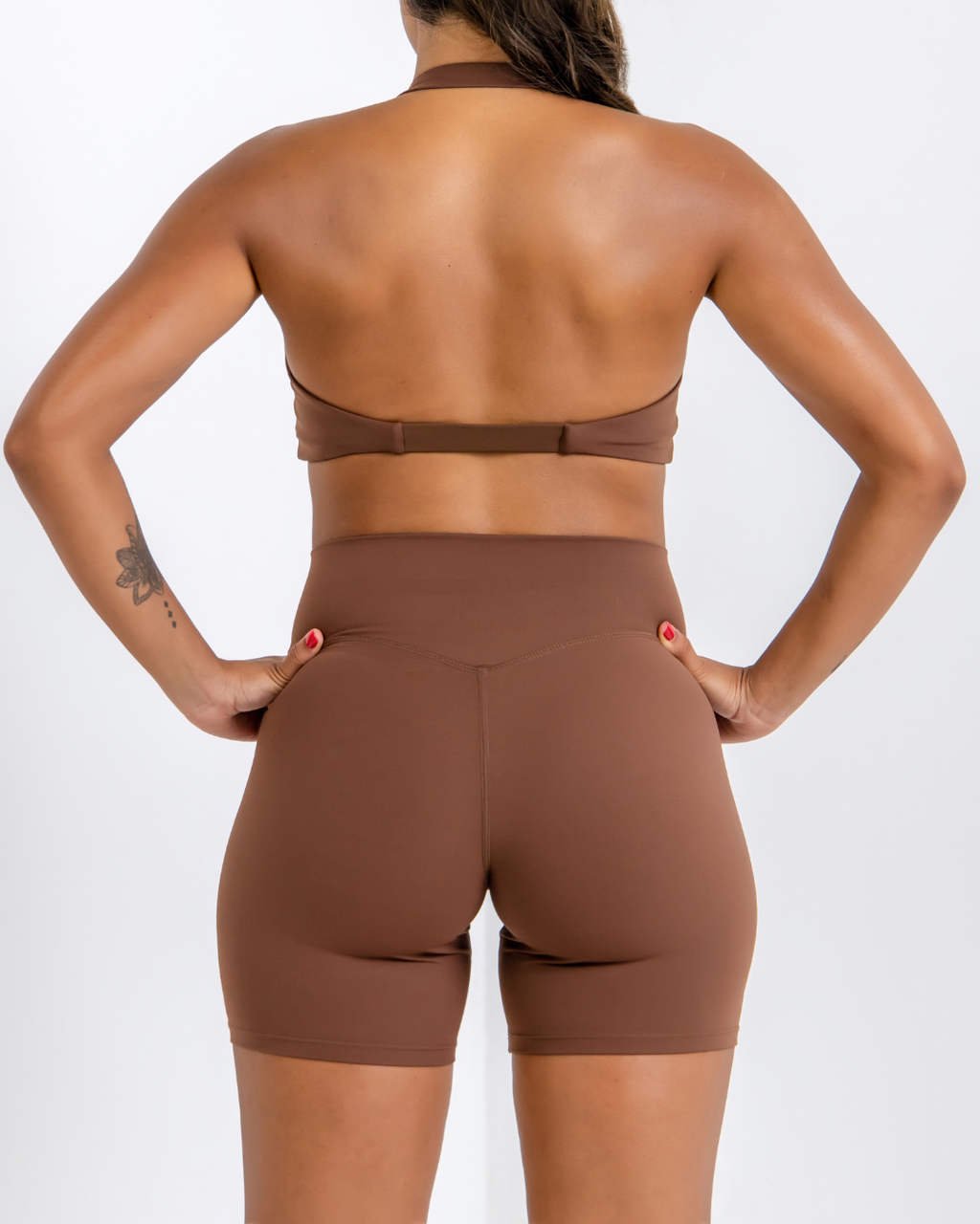 Forge Brown Vital flow Sports Bra by Lacobra with supportive fit for gym workouts, running, and training.