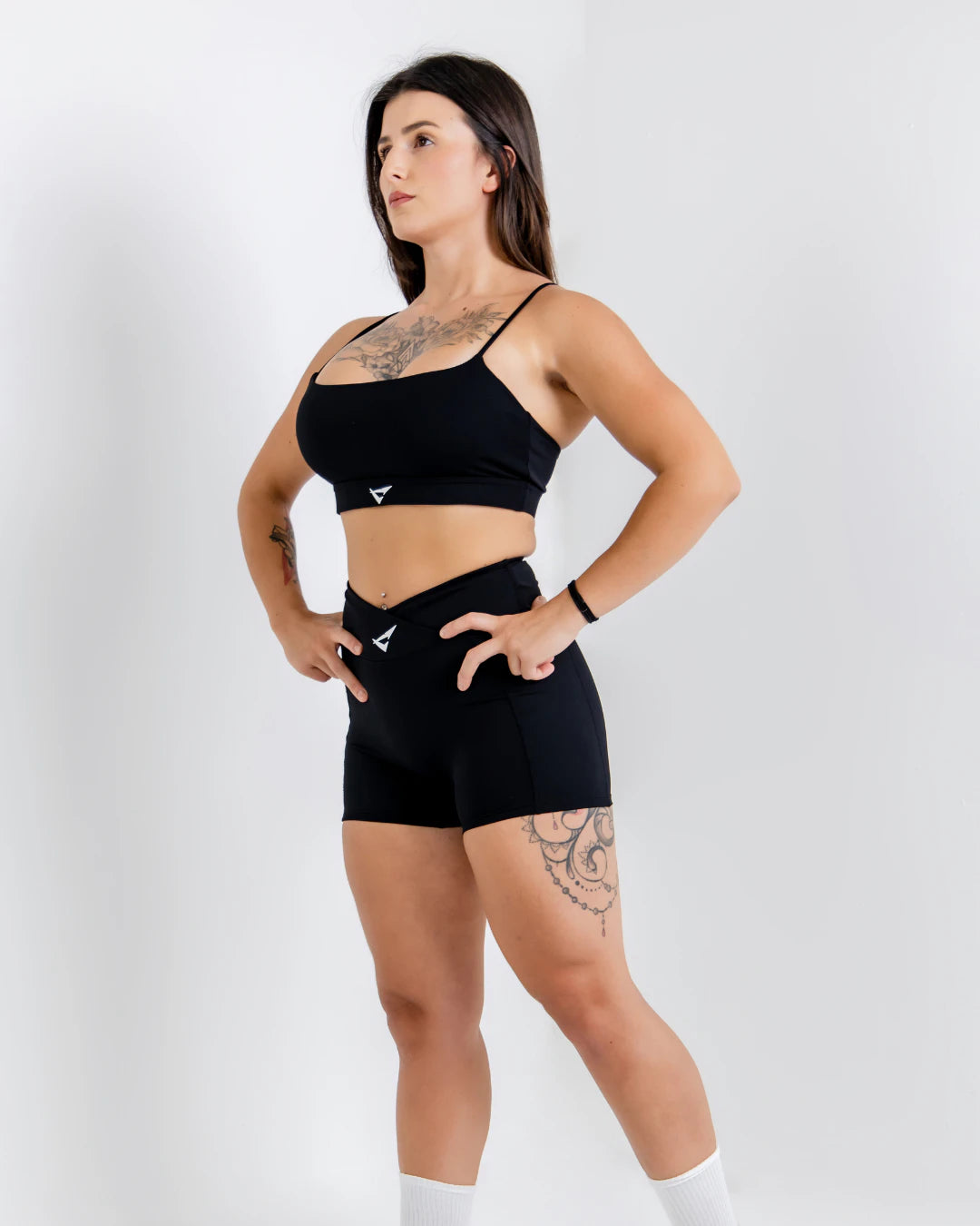 Vital Flow Pocket Shorts in Black Stealth, lightweight breathable activewear shorts with secure side pockets, designed for gym workouts, running, and everyday fitness training.
